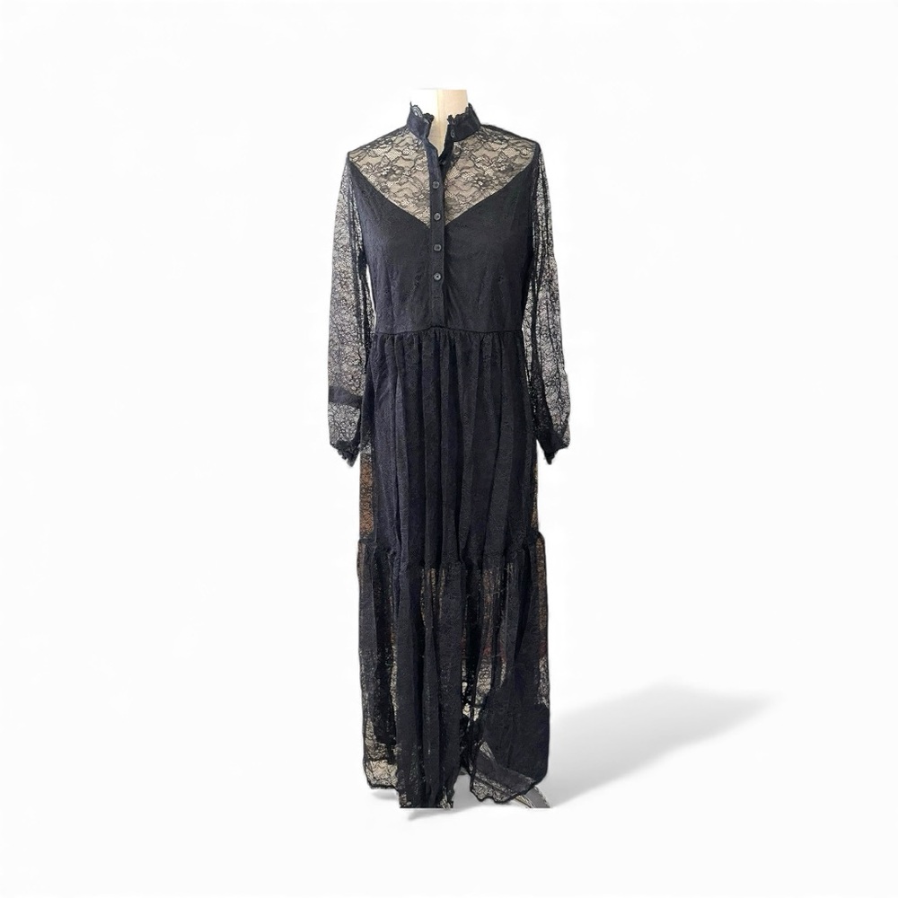 ❤️ Dark Victorian x Gothic Black Long Sleeved Maxi Dress - Picture 10 of 11